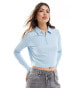 ONLY half zip ribbed polo top in blue