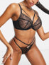 Wolf & Whistle Exclusive Fuller Bust floral embroidered mesh plunge bra with strapping in black