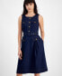 Фото #4 товара Petite Denim Fit & Flare Sleeveless Dress