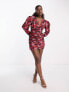 Фото #3 товара Urban Revivo ruched puff sleeve mini dress in rose print multi