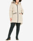 Фото #3 товара Plus Size Contrast Zip Faux Fur Trim Hooded Coat