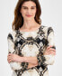 Фото #3 товара Women's Printed Jacquard 3/4-Sleeve Top, Created for Macy's