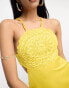 ASOS DESIGN embroidered bodice satin bias midi dress with open back in mustard