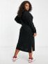 Yours collared knitted midi dress in black