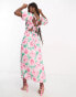 Miss Selfridge chiffon puff sleeve maxi dress with back detail in pink floral