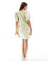 Brave Soul puff sleeve tier dress in sage green