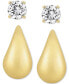 ფოტო #1 პროდუქტის 2-Pc. Set Lab Grown White Sapphire Solitaire & Polished Teardrop Stud Earrings (2-1/10 ct. t.w.) in 14k Gold-Plated Sterling Silver