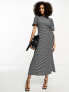 ASOS DESIGN puff sleeve smock midi dress with cut out side in mono check