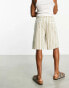 ASOS DESIGN skater textured shorts in longer length in tan stripe Бежевый, XS - W30 - фото #2