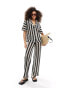 IIsla & Bird knitted stripe short sleeve beach shirt co-ord in black and white