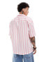 Lee loose fit short sleeve revere collar bold stripe lyocell shirt in pink