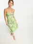 New Look strappy cut out midi dress in green pattern