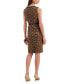 Фото #2 товара Petite Animal-Print Jacquard Faux-Leather-Trim Dress