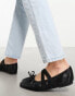 ASOS DESIGN Wide Fit Los Angeles ruched ballet with elastic strap in matte black