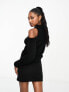 Aria Cove ribbed cold shoulder flared sleeve jumper in black