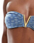 Kulani Kinis x Lexi Hidalgo mega v strapless bandeau bikini top in Daisy Denim