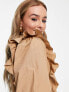 Miss Selfridge poplin victoriana lace insert mini dress in camel