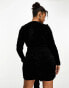 In The Style Plus exclusive velvet wrap exaggerated bow mini dress in black Черный, 48 - фото #4