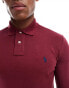 Polo Ralph Lauren icon logo slim fit long sleeve pique polo in burgundy marl