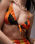 Topshop tie front triangle bikini top in papaya print