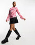 Фото #2 товара Monki long sleeve boat neck top in red and pink rose print