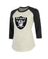 ფოტო #2 პროდუქტის Women's Threads Davante Adams Cream, Black Las Vegas Raiders Player Name & Number Raglan 3/4-Sleeve T-shirt