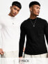 ASOS DESIGN 2 pack long sleeve crew neck t-shirt in black and white