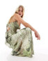 Фото #3 товара ASOS DESIGN satin cowl neck bias maxi dress with buckle detail and cut out in abstract leopard print