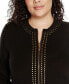 Фото #4 товара Black Label Plus Size Crewneck Embellished Zip Cardigan Sweater