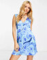 Violet Romance satin v neck mini dress in blue swirl print BLAU, 36 - фото #1