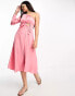 Moon River one shoulder tassle tie midi dress in pink