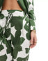 Style Cheat satin wide leg trousers in green print co-ord