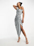 Фото #1 товара ASOS DESIGN fallen shoulder draped ring detail midi dress in soft grey