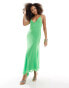 ASOS DESIGN strappy plunge asymmetric midi dress with godets in bright green