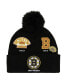 Фото #1 товара Men's Black, Boston Bruins 100th Anniversary Collection Timeline Cuffed Knit Hat with Pom