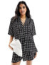 ASOS DESIGN satin revere shirt in mono spot print co-ord