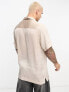 ASOS DESIGN relaxed deep revere satin shirt in mushroom grey