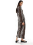 Фото #7 товара Pieces wide sleeve wrap midi dress in leopard print