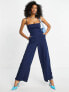 ASOS DESIGN tailored melange suiting strappy back wide leg in navy