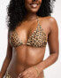 Pieces triangle bikini top in leopard print