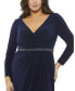 Plus Size Beaded Belt Jersey Faux Wrap Long Sleeve Gown