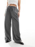 Фото #5 товара In The Style Plus x Perrie Sian exclusive wide leg drawstring trouser in grey pinstripe