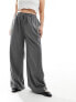 In The Style Plus x Perrie Sian exclusive wide leg drawstring trouser in grey pinstripe