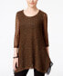 JM Collection Women's Sequined Scoop Neck Sheer Knit Top Willow Brown Black M