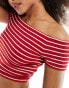 Pieces off the shoulder top in red and white stripe