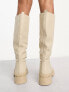 RAID Wide Fit Challenge chunky flat knee boots in ecru