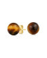 ფოტო #1 პროდუქტის Gemstone Brown Tigers Eye Round Ball Stud Earrings For Women 14K Real Yellow Gold 6MM November Birthstone