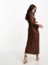 Фото #3 товара New Look ribbed midi dress with ruched tie front detail in brown