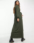 ASOS DESIGN Supersoft long sleeve brushed belted dress in khaki