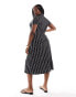 Фото #3 товара ASOS DESIGN Curve short sleeve button through midi dress in black stripe